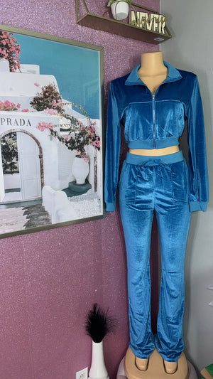 Blue Velour Sweatsuit